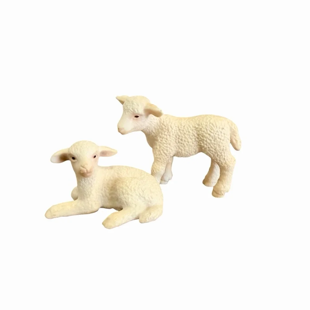 Schleich Lamb Lot 13285 Standing 2003 & 13284 Lying 2004 Retired Farm Life